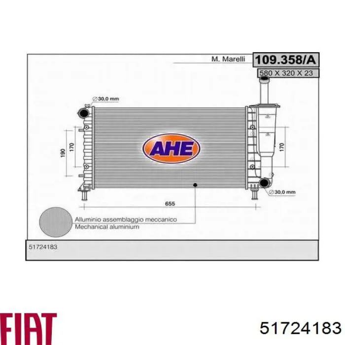 51724183 Fiat/Alfa/Lancia radiador refrigeración del motor