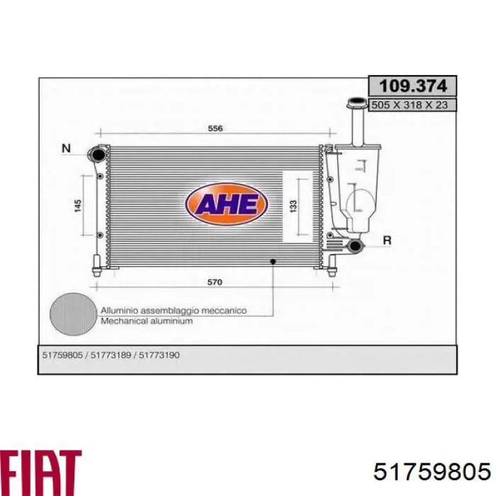 51759805 Fiat/Alfa/Lancia radiador refrigeración del motor