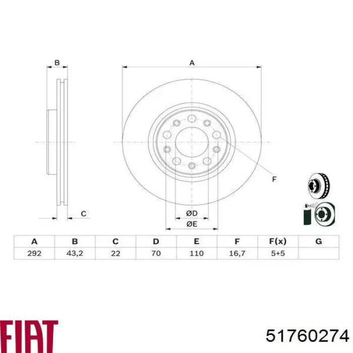 51760274 Fiat/Alfa/Lancia disco de freno trasero