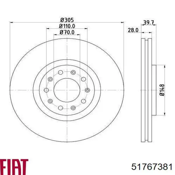 51767381 Fiat/Alfa/Lancia freno de disco delantero