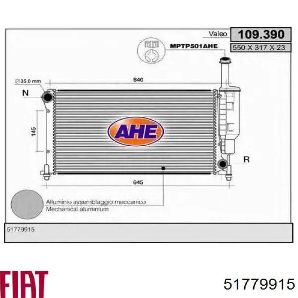 51779915 Fiat/Alfa/Lancia radiador refrigeración del motor