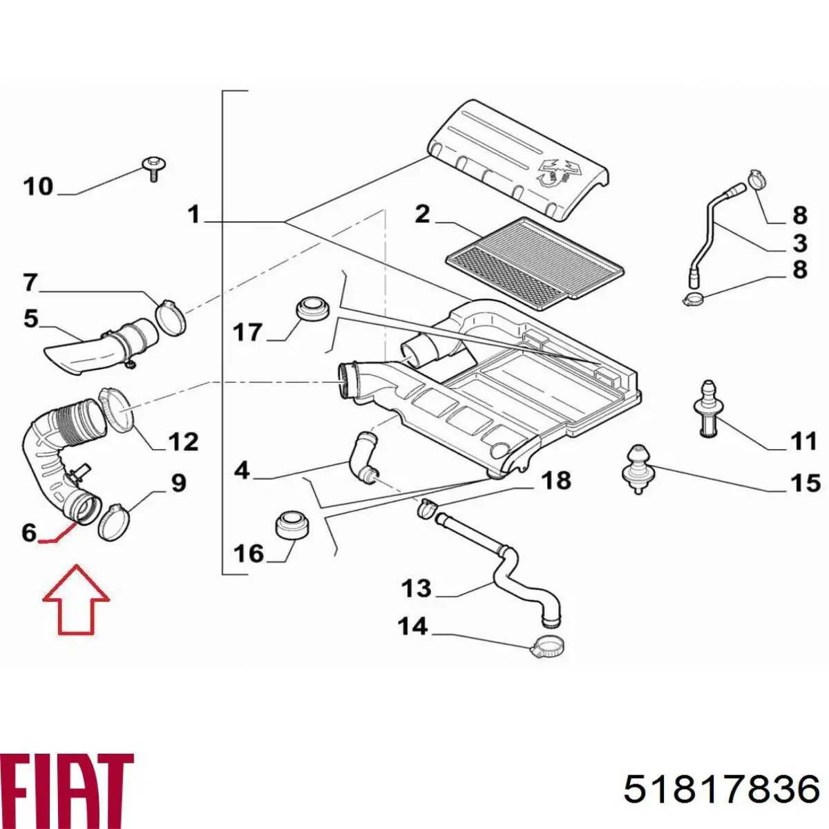  Tubo flexible de aspiración, salida del filtro de aire para Fiat Doblo 2 