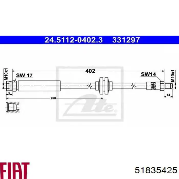 51835425 Fiat/Alfa/Lancia latiguillo de freno delantero