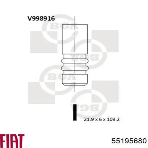 55195680 Fiat/Alfa/Lancia válvula de admisión