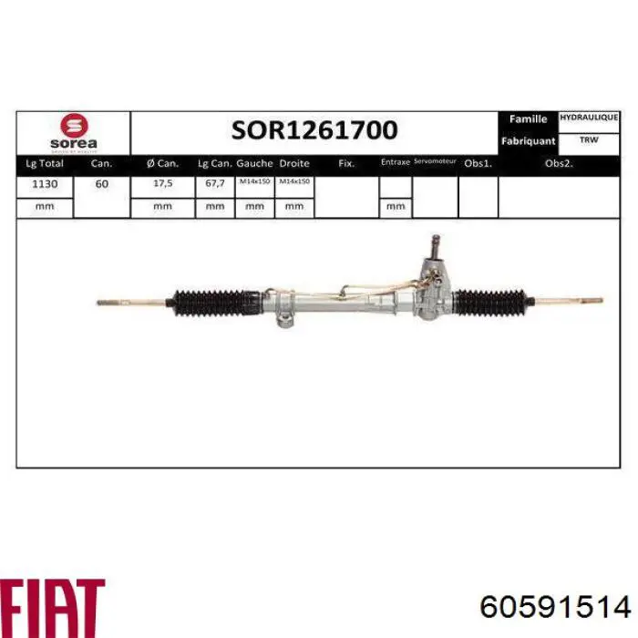 60591514 Fiat/Alfa/Lancia cremallera de dirección