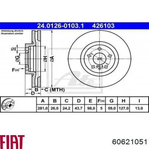 60621051 Fiat/Alfa/Lancia freno de disco delantero