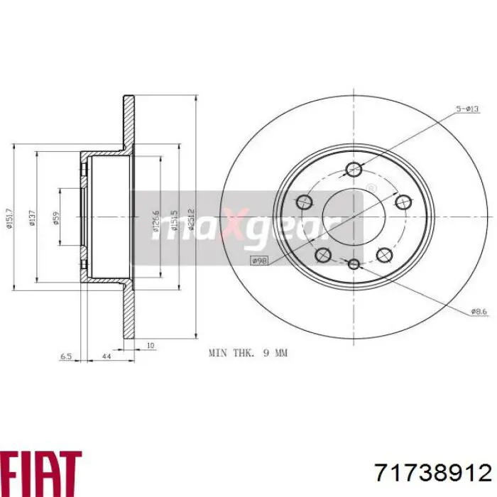 71738912 Fiat/Alfa/Lancia disco de freno trasero