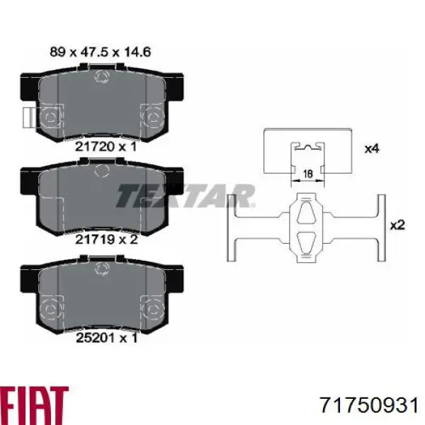 71750931 Fiat/Alfa/Lancia pastillas de freno traseras