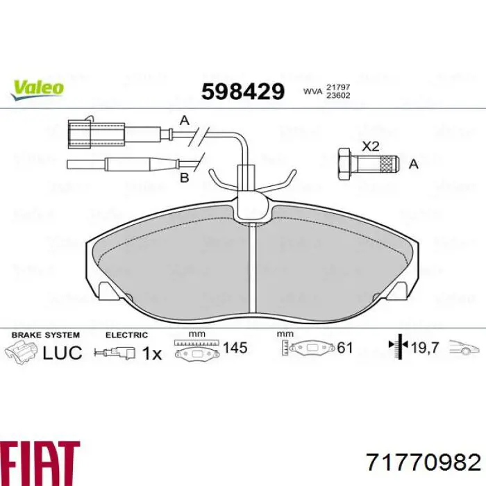 71770982 Fiat/Alfa/Lancia pastillas de freno delanteras