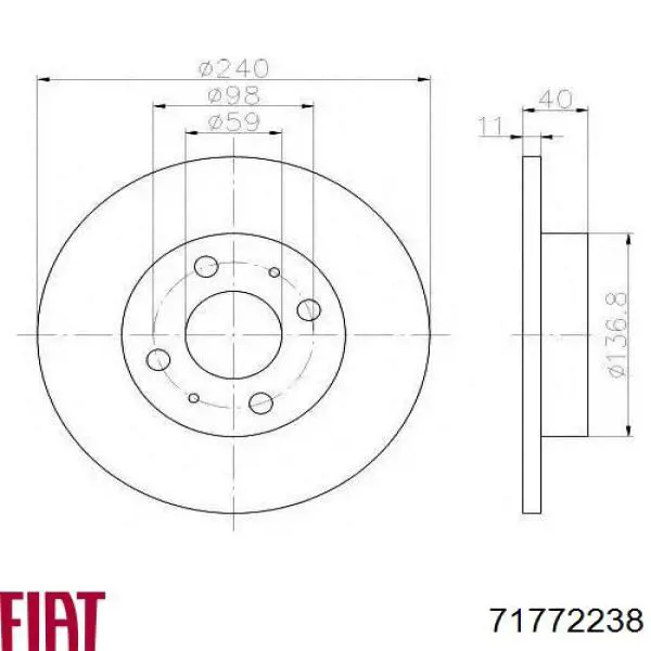 71772238 Fiat/Alfa/Lancia disco de freno trasero