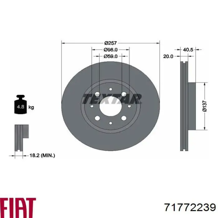 71772239 Fiat/Alfa/Lancia freno de disco delantero