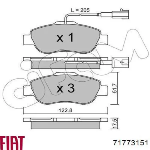 71773151 Fiat/Alfa/Lancia pastillas de freno delanteras