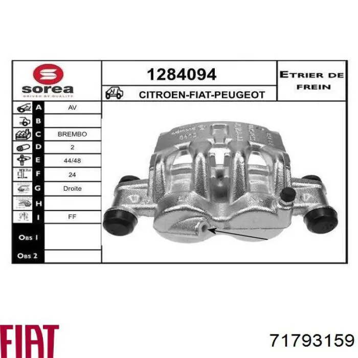 71793159 Fiat/Alfa/Lancia pinza de freno delantera derecha