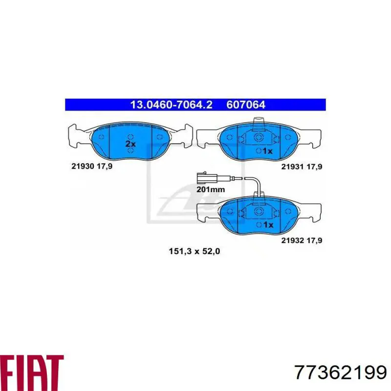 77362199 Fiat/Alfa/Lancia pastillas de freno delanteras