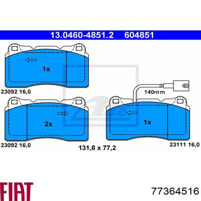 77364516 Fiat/Alfa/Lancia pastillas de freno delanteras