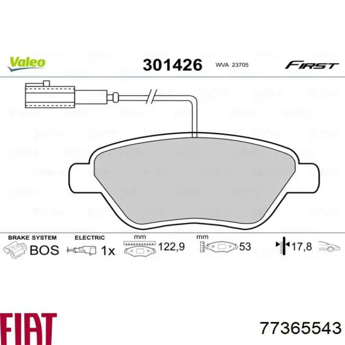 77365543 Fiat/Alfa/Lancia pastillas de freno delanteras