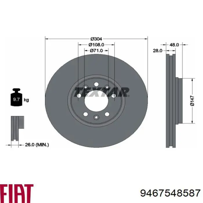 9467548587 Fiat/Alfa/Lancia freno de disco delantero