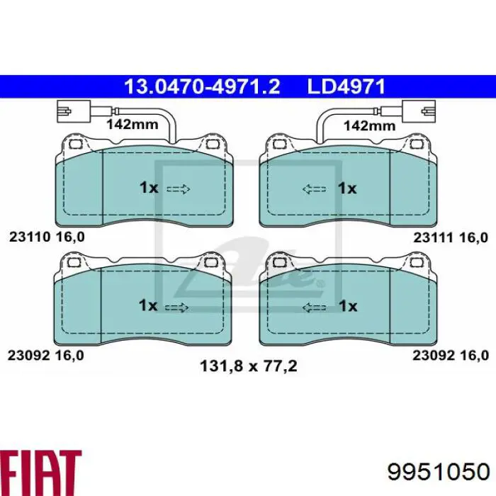 9951050 Fiat/Alfa/Lancia pastillas de freno delanteras