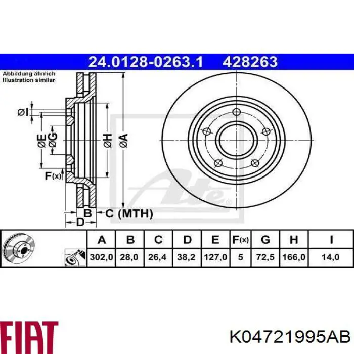 K04721995AB Fiat/Alfa/Lancia freno de disco delantero