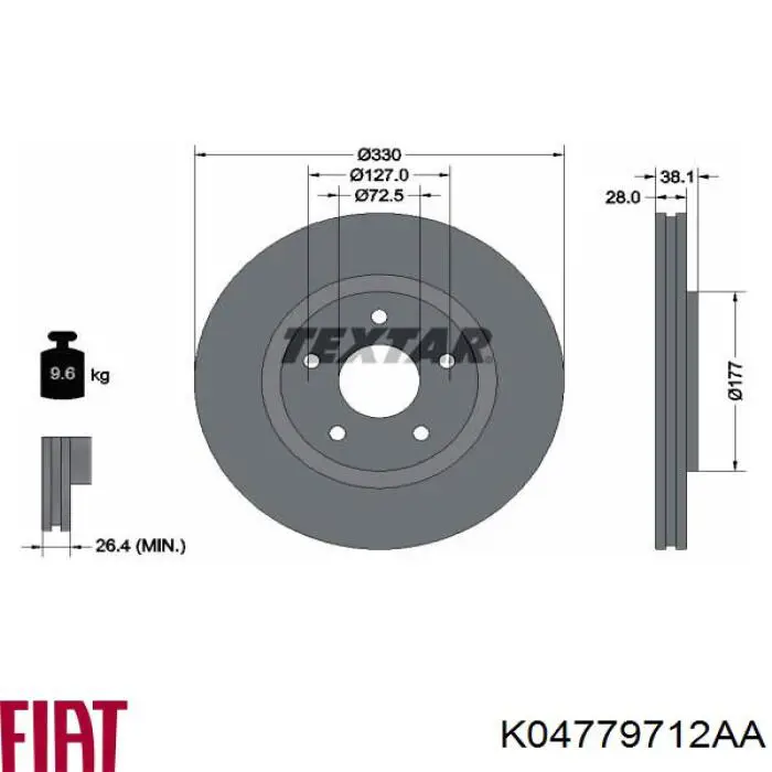 K04779712AA Fiat/Alfa/Lancia freno de disco delantero