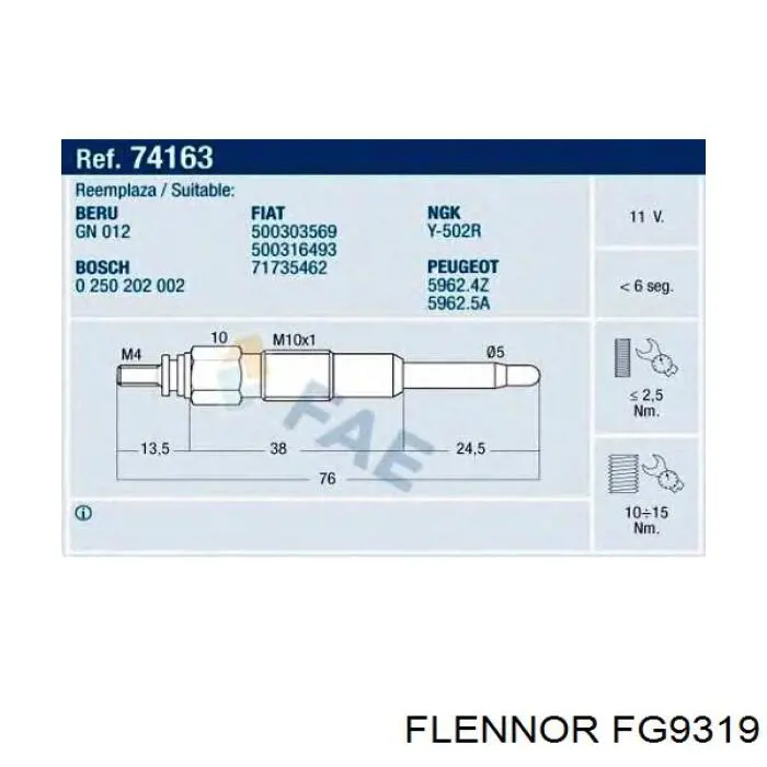 FG9319 Flennor bujía de incandescencia