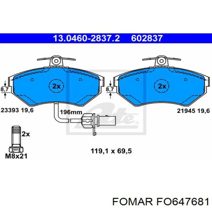 FO 647681 Fomar Roulunds pastillas de freno delanteras