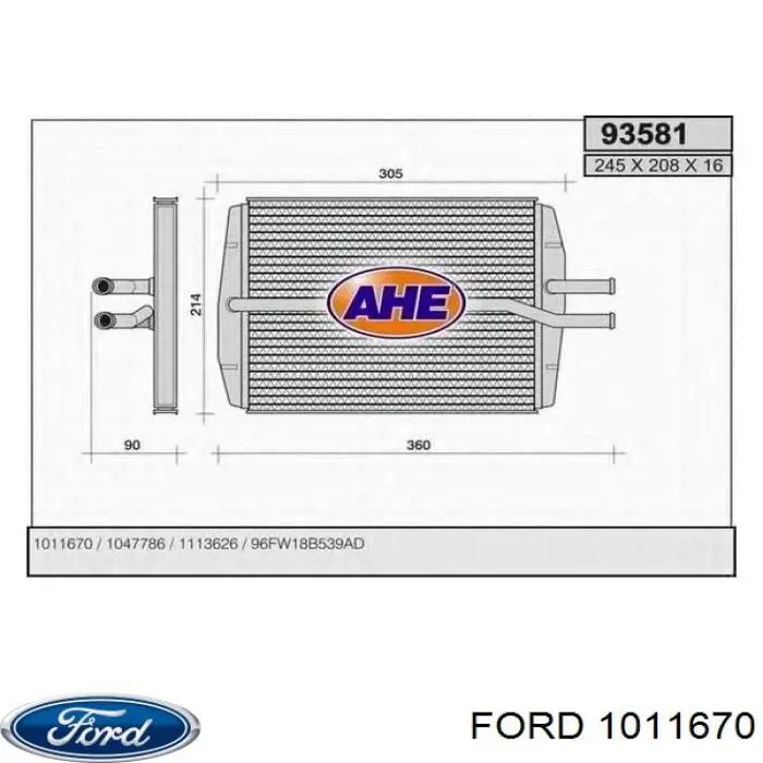 1011670 Ford radiador de calefacción