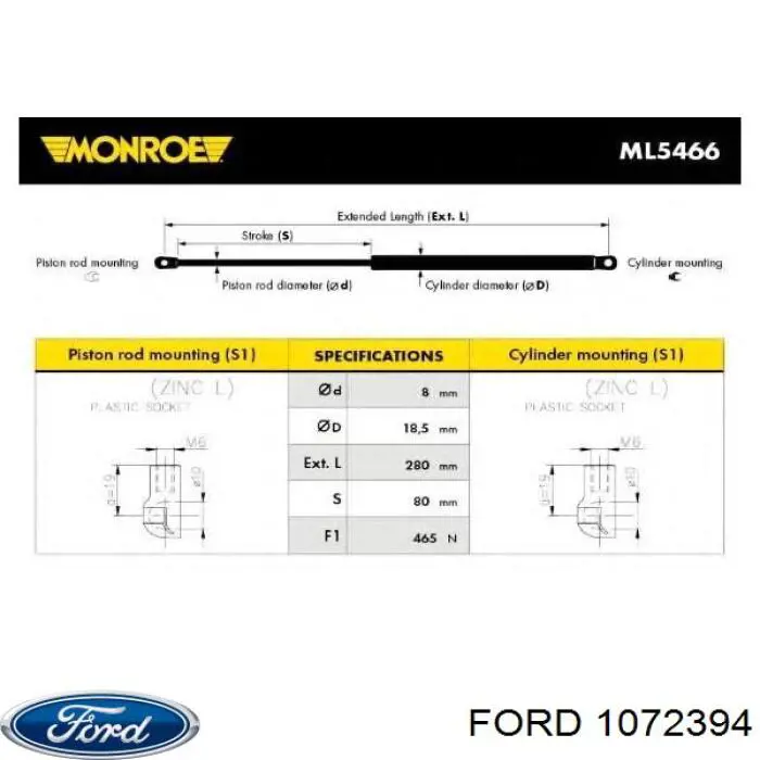 1072394 Ford amortiguador de maletero