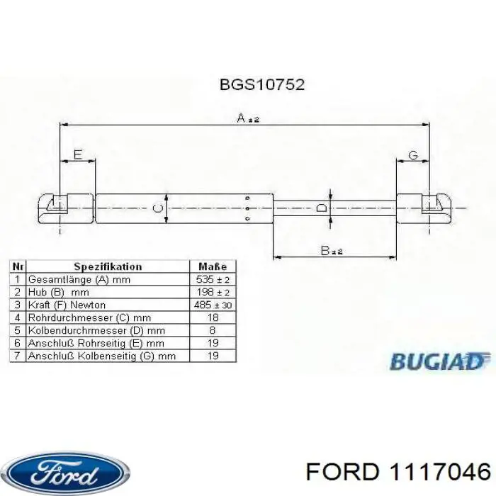 1117046 Ford amortiguador de maletero