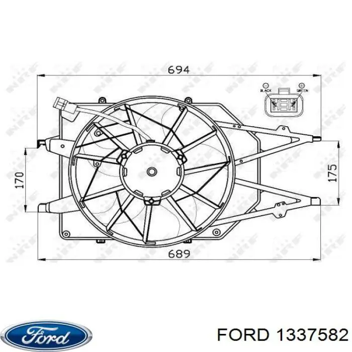 1337582 Ford difusor de radiador, ventilador de refrigeración, condensador del aire acondicionado, completo con motor y rodete