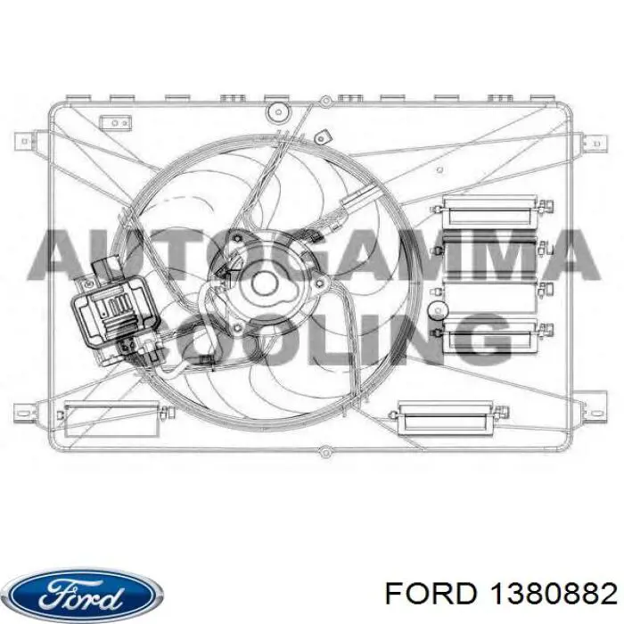 1380882 Ford difusor de radiador, ventilador de refrigeración, condensador del aire acondicionado, completo con motor y rodete