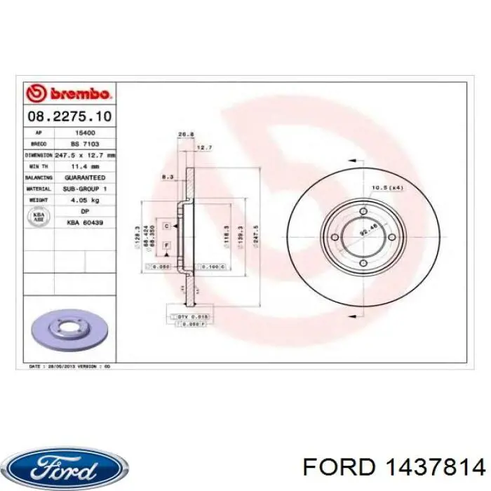 1437814 Ford freno de disco delantero