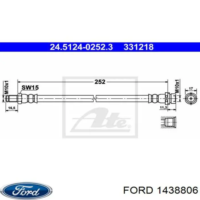 1438806 Ford tubo flexible de frenos trasero