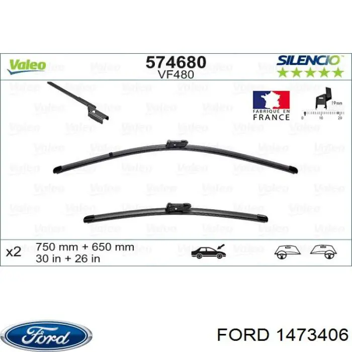 1473406 Ford juego de limpiaparabrisas de luna delantera, 2 piezas