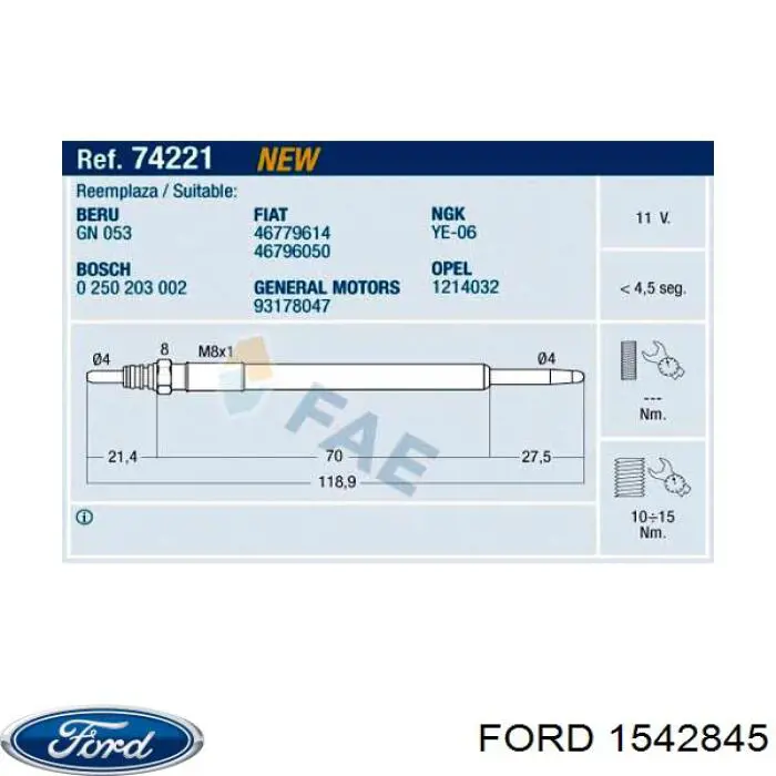 1542845 Ford bujía de incandescencia