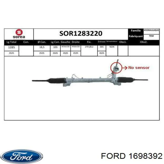 1698392 Ford cremallera de dirección