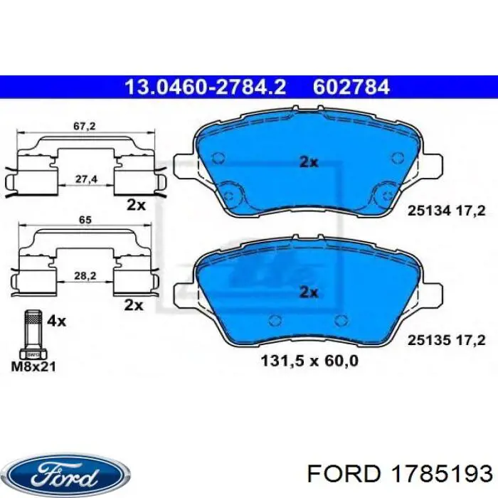 1785193 Ford pastillas de freno delanteras