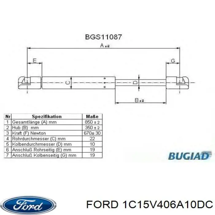 1C15V406A10DC Ford amortiguador de maletero