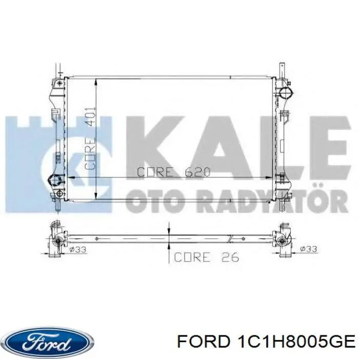 1C1H8005GE Ford radiador refrigeración del motor