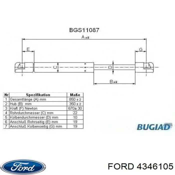 4346105 Ford amortiguador de maletero