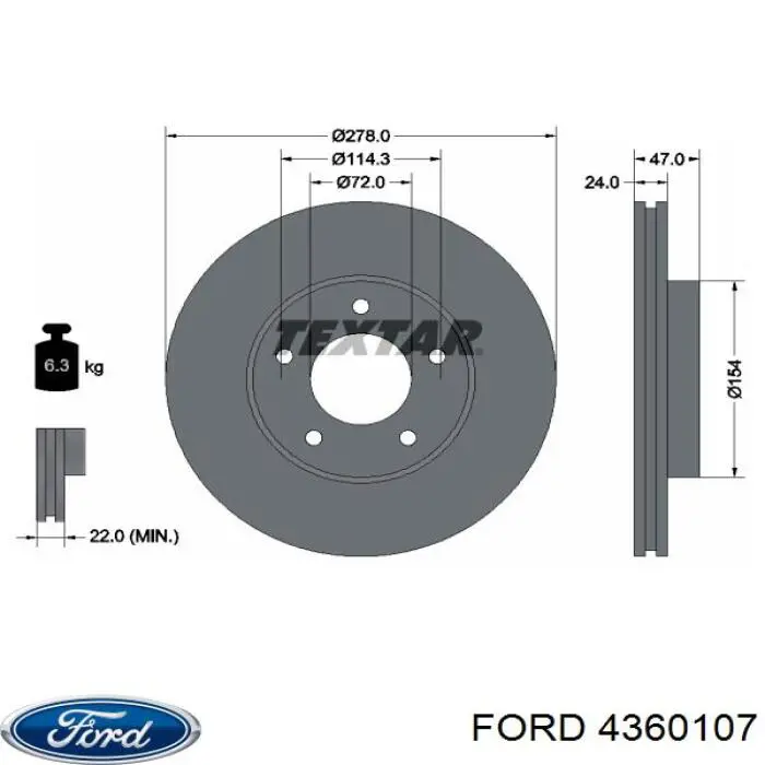 4360107 Ford freno de disco delantero