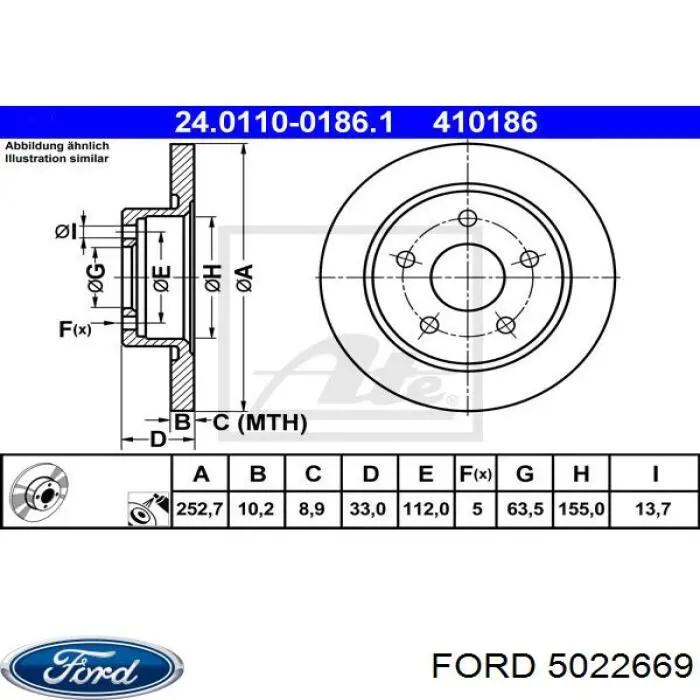 5022669 Ford disco de freno trasero