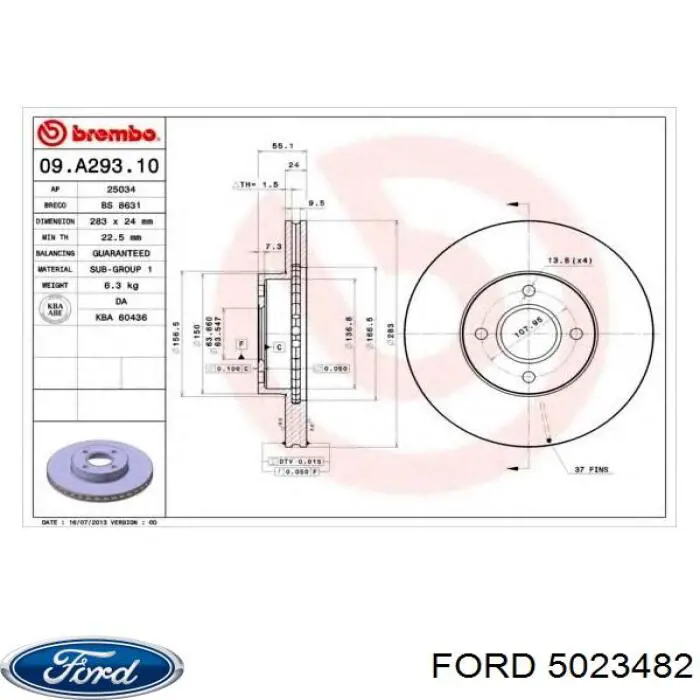 5023482 Ford freno de disco delantero