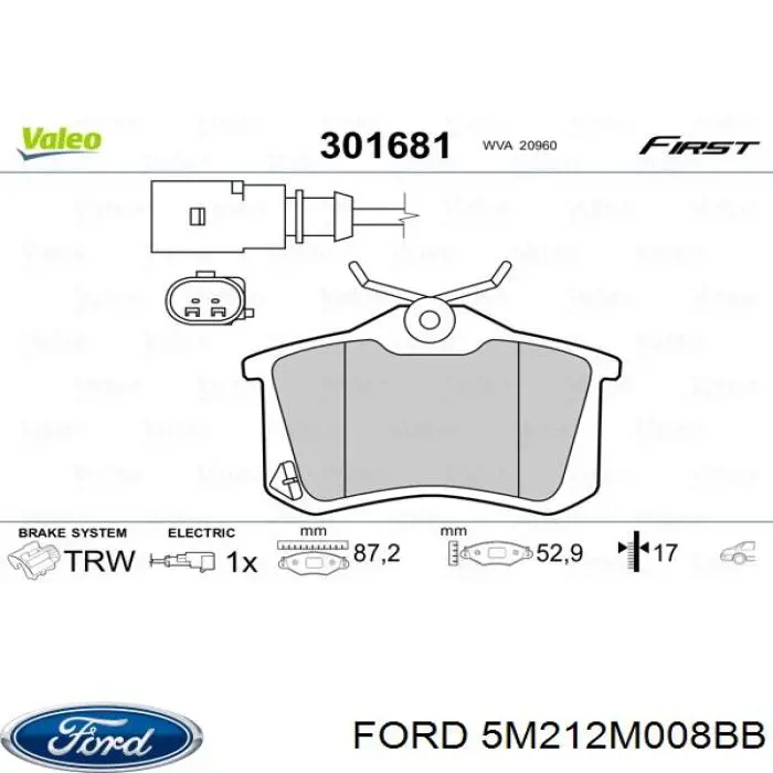 5M212M008BB Ford pastillas de freno traseras