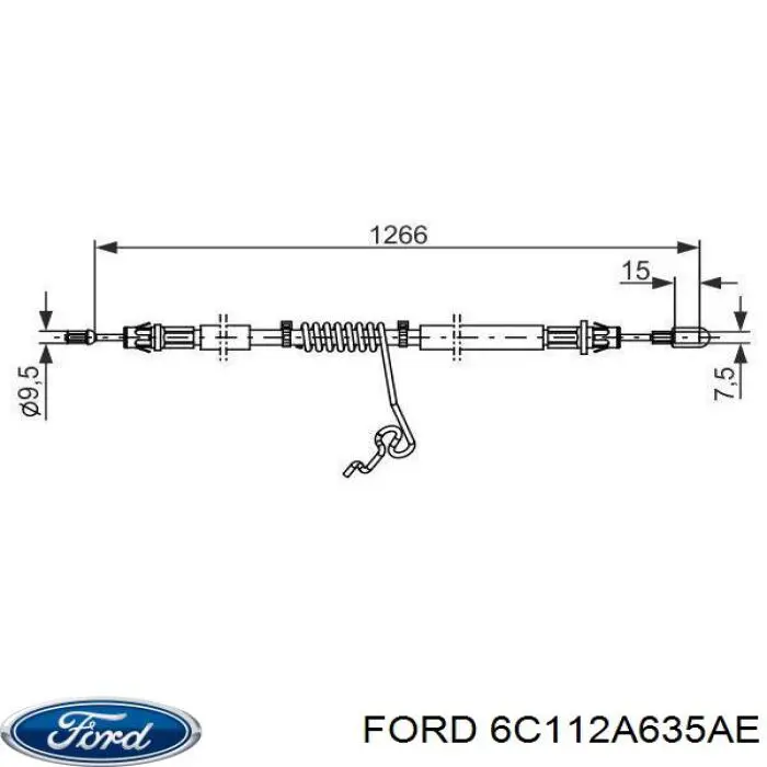 6C112A635AE Ford cable de freno de mano trasero derecho