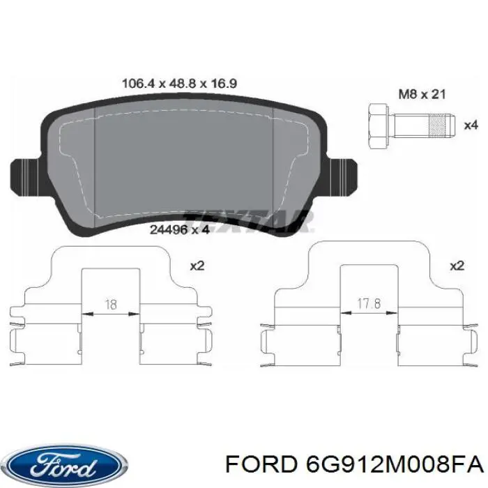 6G912M008FA Ford pastillas de freno traseras