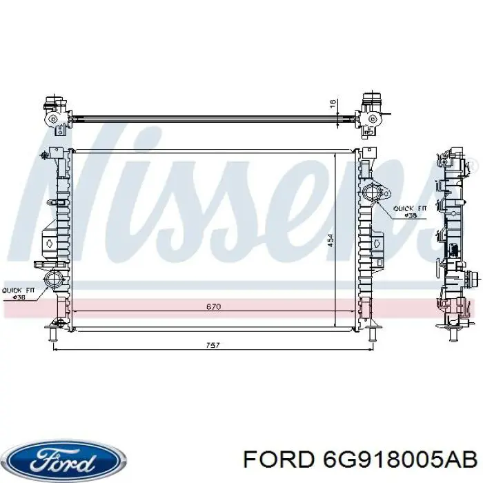 6G918005AB Ford radiador refrigeración del motor