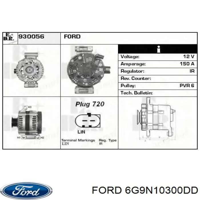 6G9N10300DD Ford alternador