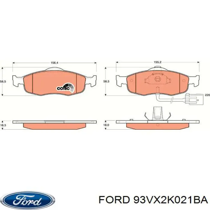 93VX2K021BA Ford pastillas de freno delanteras