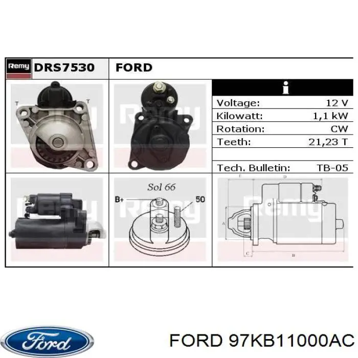 97KB11000AC Ford motor de arranque